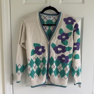 León Levin Floral Argyle Cardigan